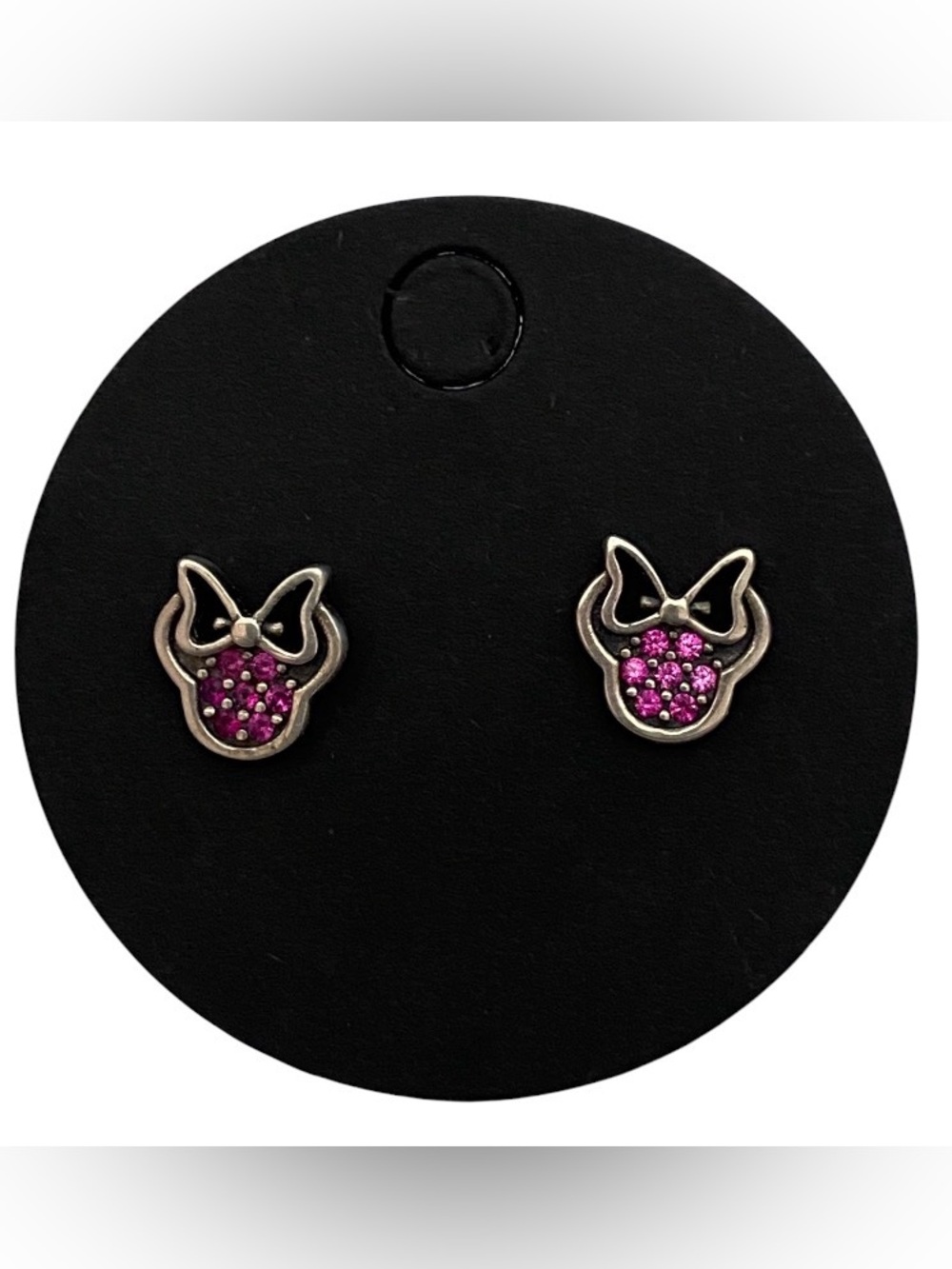 925 Sterling silver minnie pink crystal stud earrings